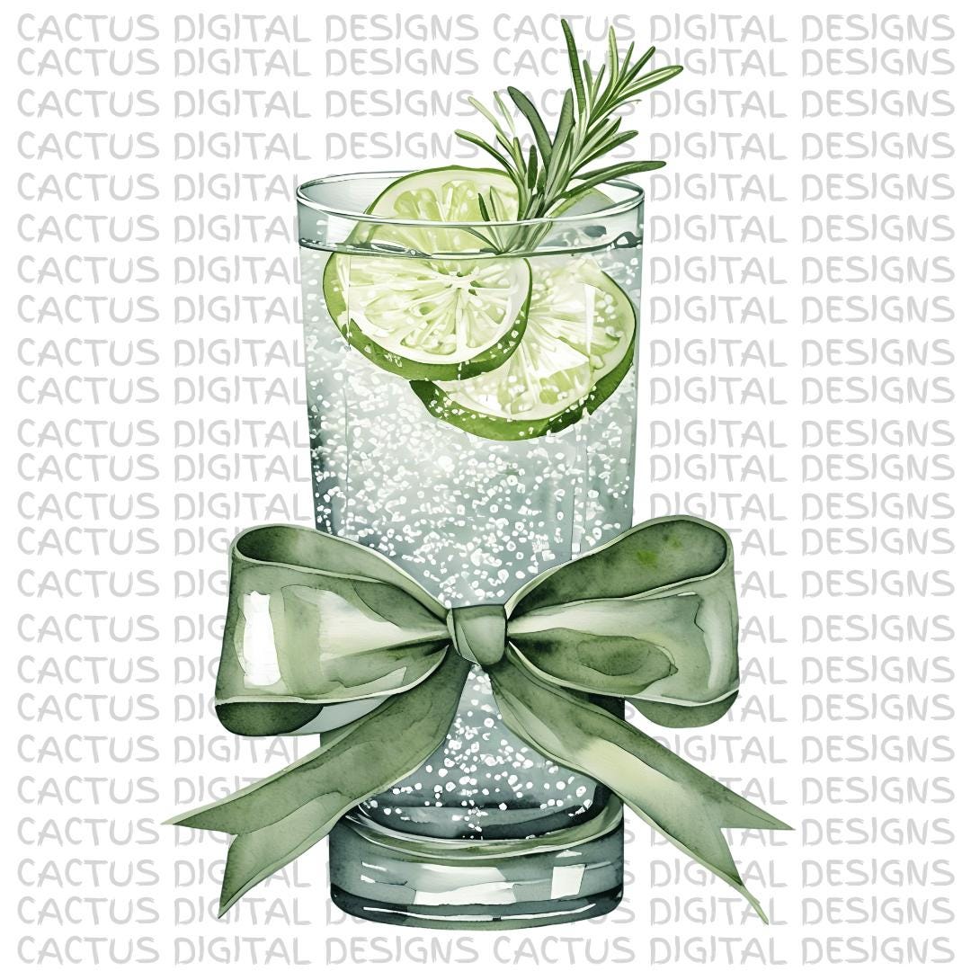 Gin and Tonic PNG with Lime and Bow | Sparkling Green Drink Clipart | Digital Download PNG for Sublimation, Tumblers, Cricut, Tees Mojito
