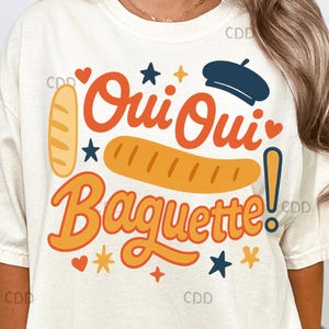 Oui Oui Baguette PNG - Lustiges französisches Brot Clipart mit Bold Typografie, Beret, Sternen und Herzen für frankophile Dekore, Shirts oder Cafe Grafiken