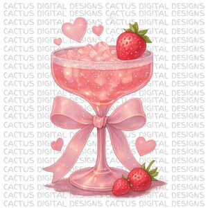ストロベリースパークルカクテルのクリップアート、ピンクのドリンクPNG、キュートなコケットシャンパングラス、パーティー向けのロマンチックなデジタルアート、ブランチバレンタインデコレーション