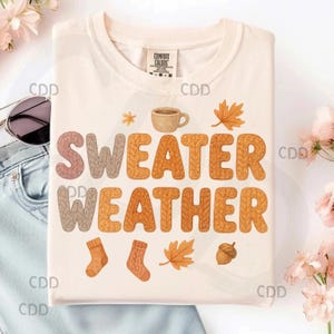 Clima de suéter png, otoño acogedor png, arte de letras otoñales, especias de calabaza png, camisa acogedora png, clipart de otoño png, taza de café png, calcetines bonitos