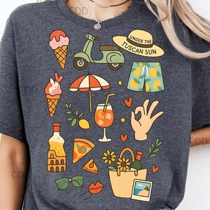 Lot PNG pour l'été italien - Vespa, crème glacée, pizza, spritz, short citron, lunettes de soleil, chapeau de soleil et décoration toscane pour autocollants numériques ou oeuvre d'art