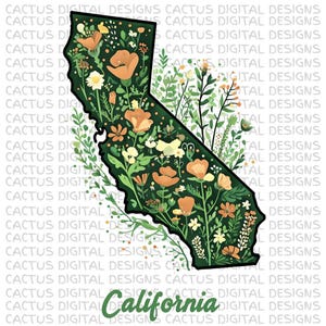 California Floral State PNG – Wildflower-overzicht clipart, Golden Poppy State digitale download, sublimatieontwerp voor shirts en ambachten