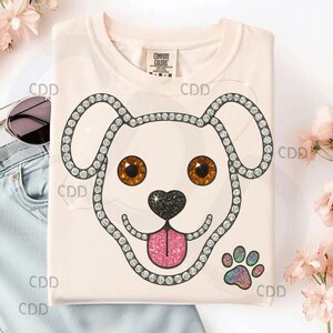 rhinestone dog face png, glitter cartoon dog clipart, sparkle pet face art, cute puppy png file, glam dog shirt, rainbow paw png, bling pet