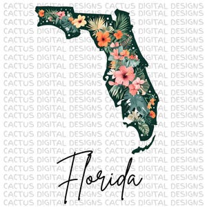 Florida State PNG - Clipart floral tropical, fichier pour sublimation palmier Hibiscus, contour Beachy State, téléchargement numérique décoration de voyage ou d'été