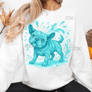 Französische Bulldogge png, Glitter Hund png, Aqua Hund Art png, Spritzhund png, Welpe png, Hund Wand Kunst png, Haustierliebhaber png, Sommerhund png, T-Shirt