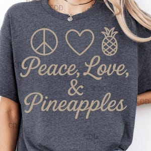Peace Love Ananas Design PNG, niedliche tropische ästhetische Kunst, minimalistisches Ananas Friedenszeichen Herz, Sommer Vibes positive Nachricht Wandkunst