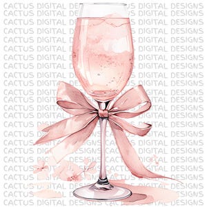Rosé Champagne Glass PNG | Pink Sparkling Wine Clipart with Ribbon | Elegant Drink Digital Download for Sublimation, Tumblers & Cricut