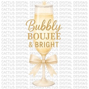 Citazione di Boujee Champagne in formato PNG, Clipart di un bicchiere di spumante ad acquerello, Arte del brunch con glitter dorati, Disegno di mimosa frizzante con fiocco e testo elaborato