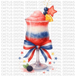 Patriottische bevroren cocktail clipart, 4 juli rood wit blauw drankje png, vuurwerk ster garnituur aquarel, onafhankelijkheid bevroren feestdrankje 4 juli