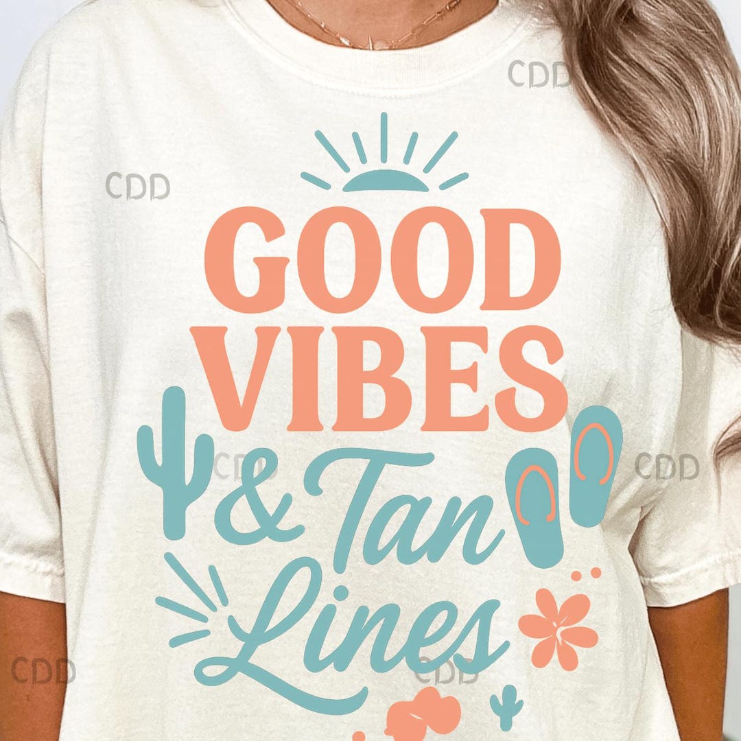 Good Vibes and Tan Lines PNG, Summer Beach Quote Art, Flip Flop ...