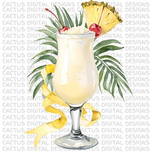 ピニャコラーダ PNG デジタルダウンロード | パイナップルとチェリーのトロピカルカクテルクリップアート | Cricut タンブラー用サマービーチドリンク昇華転写
