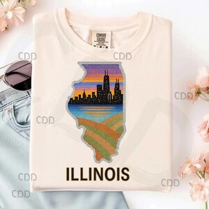 illinois png, horizonte de chicago png, arte de parede de illinois png, pôr do sol em terras agrícolas png, presente de illinois png, arte do estado de glitter png, camisa de illinois png
