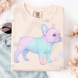 pastell französische Bulldogge png, Glitter Hund png, kawaii Haustier Kunst png, Regenbogen Hund png, süßes Tier png, funkelnder Welpe png, Hundeliebhaber Geschenk png, tee