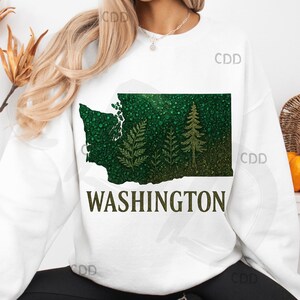 État de washington png, forêt à feuilles persistantes png, clipart pnw de paillettes vertes, art de l'état de randonnée dans la nature, png du nord-ouest du Pacifique, arbres de washington png