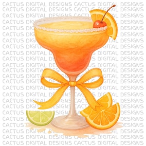 フローズンマルガリータのクリップアート、水彩画のオレンジカクテルアート、夏のスラッシュドリンクPNG、チェリーシトラスドリンクのイラスト、フィエスタパーティーのバーデコレーション