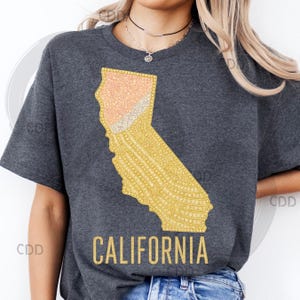 Californie état png, paillettes californie png, art de l'état en strass, clipart d'état d'or, cali sublimation png, californie scintillante, côte ouest