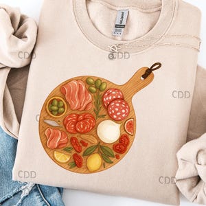 Charcuteriebord, png-stijl – rustieke aquarelplaat met vleeswaren, olijven, kaas, citrusvruchten en kruiden voor keuken- of voedselkunstprojecten