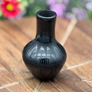 Mata Ortiz Black Pottery Vase | Signed Magally Silveira Olla | Handcrafted Mexican Folk Art Collectible