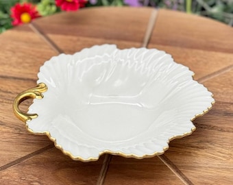 Vintage Lenox Porcelain Leaf Dish with Gold Trim – Jewelry, Candy, or Nut Bowl