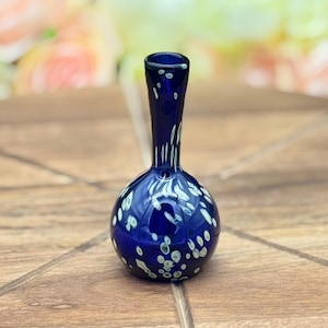 Hand Blown Cobalt Blue Bud Vase: White Bubble Design, Collectible Glass