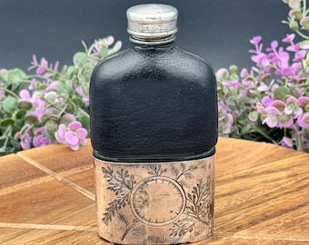 Victorian Sterling Silver Gentleman's Flask with Leather Cover