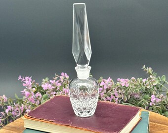 Vintage Cut Crystal Perfume Bottle: Art Deco Geometric Faceted Stopper
