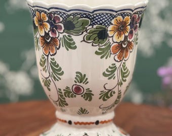 Hand-Painted Delft Floral Vase: Vintage Dutch Ceramic Urn, Cottage Decor