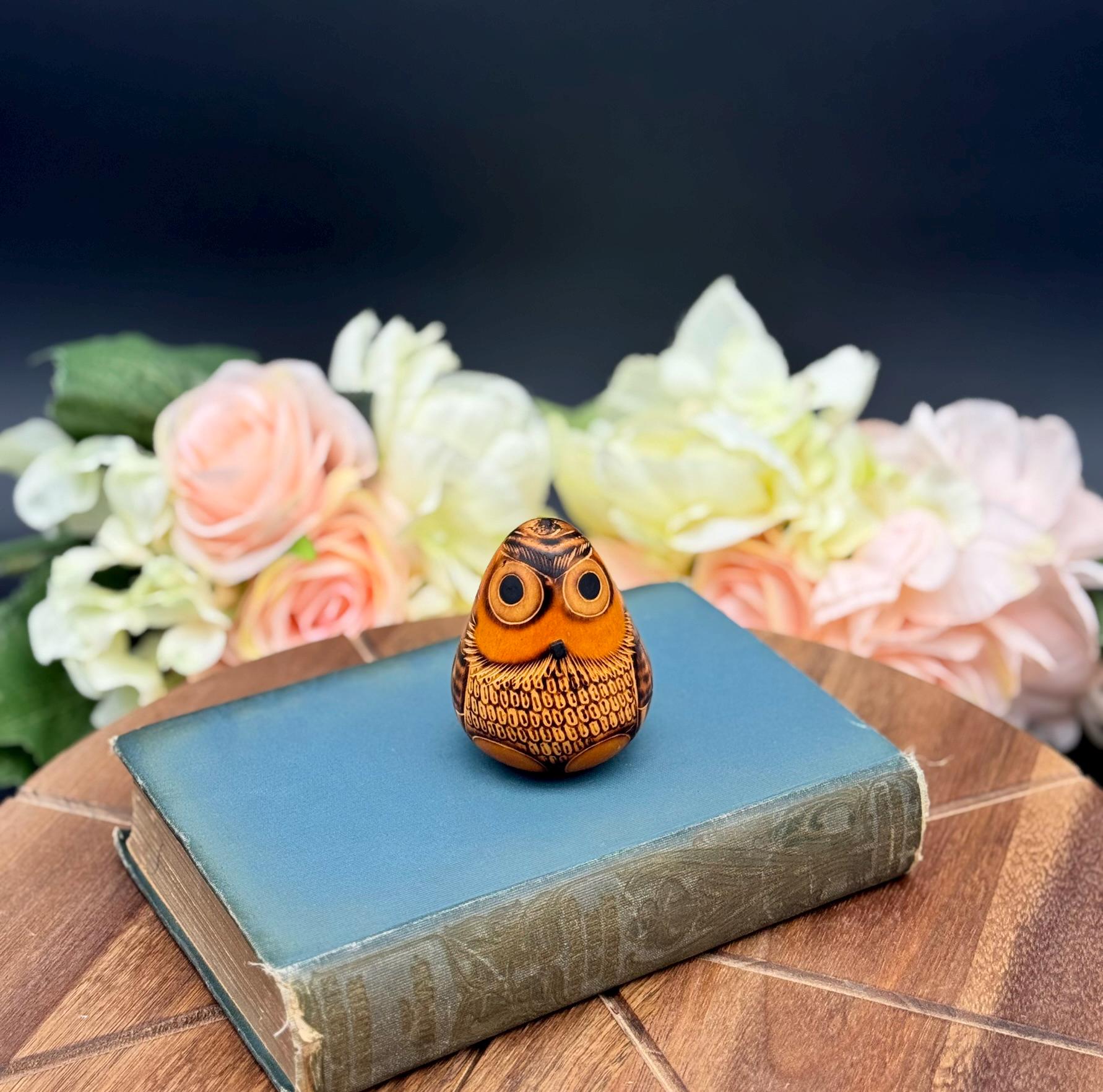 Handcrafted Gourd Owl Figurine &ndash; Pyro-Engraved Folk Art Owl &ndash; Rustic Animal Collectible