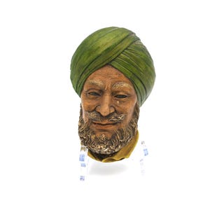 Bossons “The Sikh” Chalkware Wall Head – 1950s England – Vintage Hand Painted Ethnic Plaque – Congleton UK