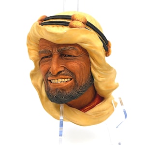 Bossons “Karem” Chalkware Wall Head – Hand Painted England, 1970s Middle Eastern Figure