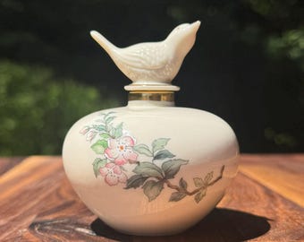 Vintage Lenox Porcelain Perfume Bottle: Floral Design, Bird Stopper, Vanity Decor