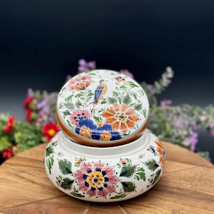 Vintage Hand-Painted Delft Lidded Jar: Dutch Floral Ceramic Dish, Signed