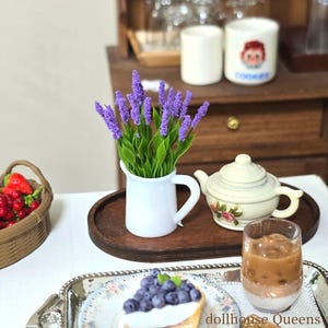 Miniature Lavender Flowers in White Jug – Dollhouse Decoration, Handmade Floral Arrangement
