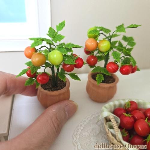 Miniature Tomato Plant in Clay Pot – Handmade Clay Dollhouse