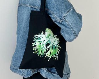 Botanical Watercolor Black Staghorn Fern Tote Bag Hand Painted Tropical Plant Illustration Cute Canvas Carryall Unique Plant Lover Gift