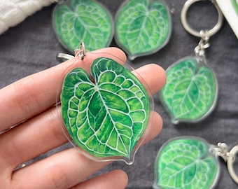 Botanical Watercolor Anthurium Leaf Keychain Hand Painted Plant Art Charm Houseplant Lover Gift Rare Tropical Plant Accessory for Plant Mom