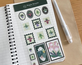 Orchid Stamp Sticker Sheet Rare Orchid Stickers Hand Painted Rare Orchid Flower Art Journal Scrapbooking Stationery for Plant Lover Gift