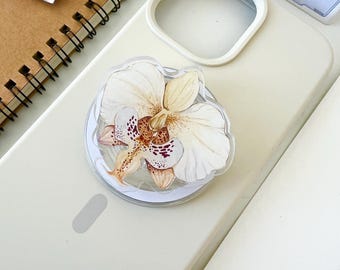 Yellow Orchid Phone Grip, Watercolor Phalaenopsis Phone Holder Stand, Botanical Phone Accessory, Floral Phone Grip, Plant Lover Gift