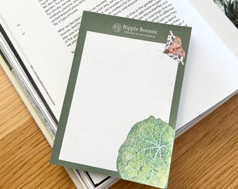 A6 Botanical Notepad 50 Sheets, Watercolor Plant Memo Pad, Cute Desk Stationery, Ripple Botanic Notepad, Plant Lover Gift