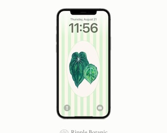 Botanical Phone Wallpaper for Plant Lover Rare Tropical Leaf Digital Download Kawaii Pastel Cute Background Aesthetic Green Lock Screen
