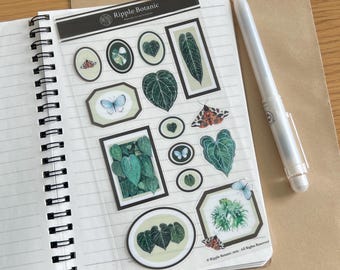 Botanical Foliage and Moth Sticker Sheet Glossy Watercolor Plant Stickers for Journaling Scrapbooking Penpal Letters and Stationery Lovers