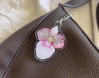 Botanical Watercolor Orchid Keychain Hand Painted Plant Art Charm Houseplant Lover Gift Rare kawaii Accessory for Plant Mom