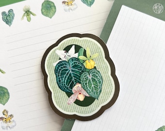 Rare Plant Botanical Sticker Matte – Watercolor Anthurium & Orchid Vintage Green Journal Laptop Decal