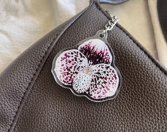 Botanical Watercolor Orchid Keychain Hand Painted Plant Art Charm Houseplant Lover Gift Rare kawaii Accessory for Plant Mom