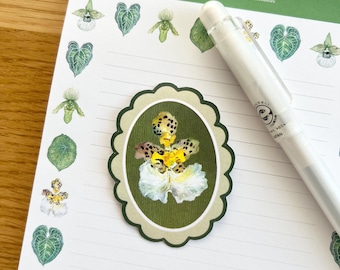 Matte Orchid Sticker – Watercolor Botanical Flower Decal, Vintage Green Plant Art, Journaling Laptop Scrapbook Sticker