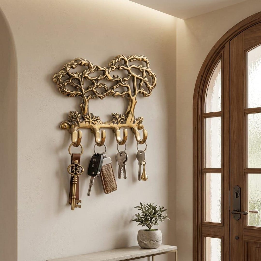 Key Rack Simple Design Tree Handmade Solid Brass Key Holder Tree Design – Wall Mounted Key Rack - Etsy