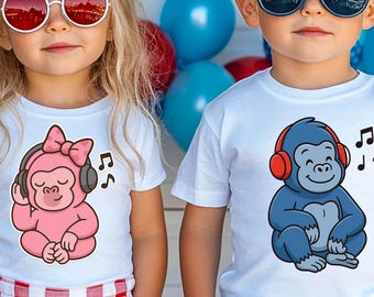 Kids Monkey T-Shirt, Cartoon Animal Graphic Tee, Boys Girls Cotton Shirt