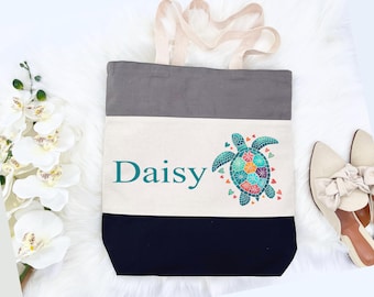 Personalized Turtle Tote Bag: Custom Cotton Beach Bag