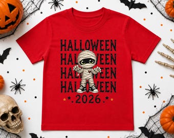 Halloween Shirt for Boys and Girls, Skeleton Pumpkin Tee, Spooky Season Kids Top, Halloween 2026 Shirt, Trick or Treat Fall Outfit