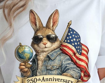 250th Anniversary USA Shirt • Patriotic Bunny Globe Graphic Tee Gift